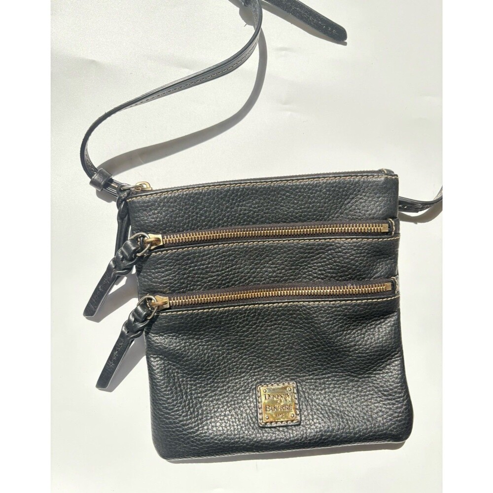 Dooney & Bourke Black Pebbled Leather N S Triple Zip Crossbody Bag